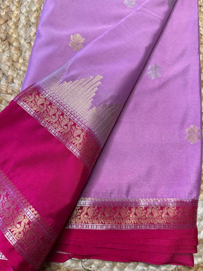 Pink Semi Mysore Silk (Gold and Silver Zari)