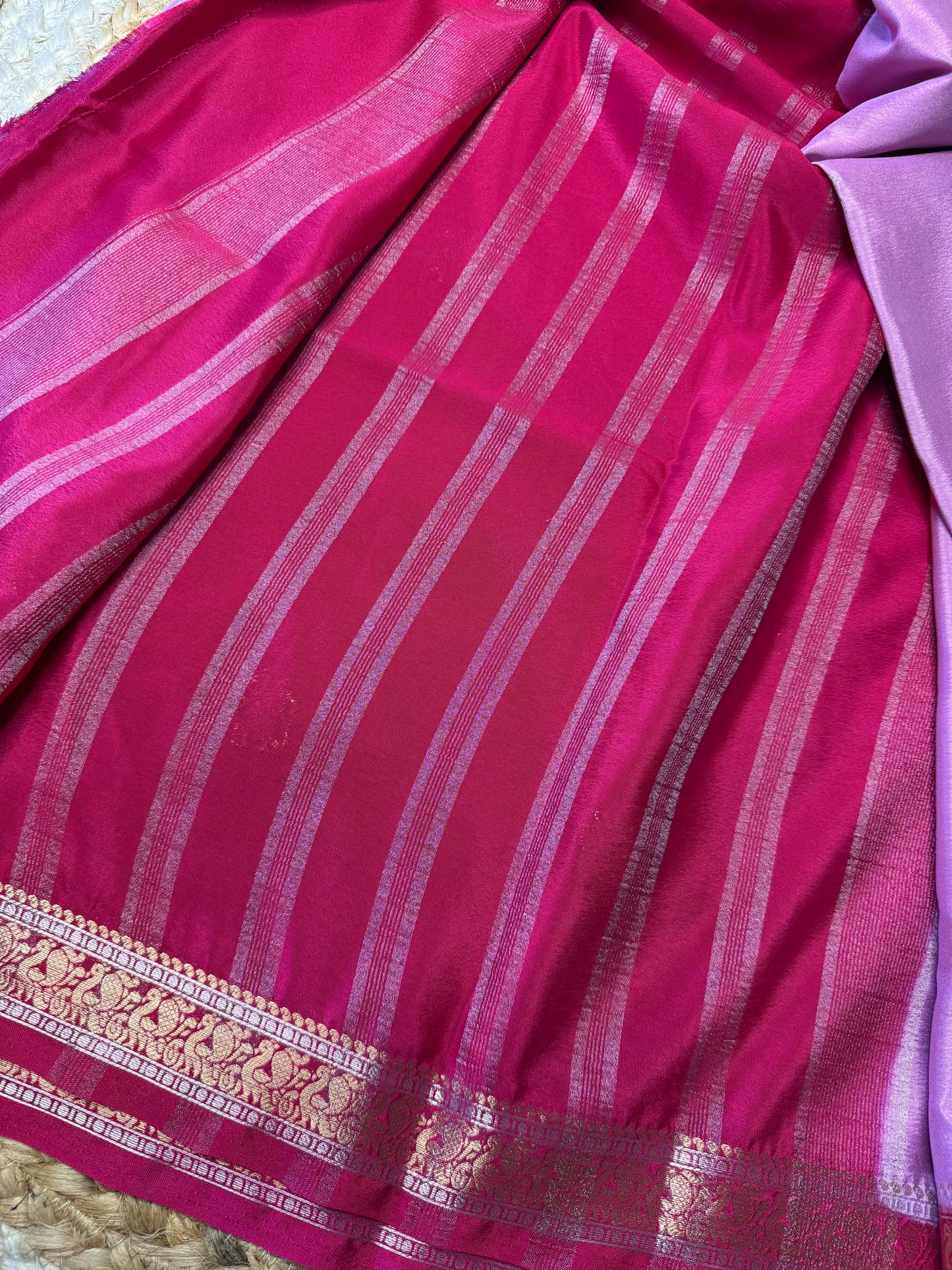 Pink Semi Mysore Silk (Gold and Silver Zari)