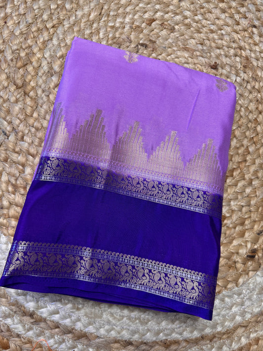 Lavender with Blue Semi Mysore Silk (Gold and Silver Zari)