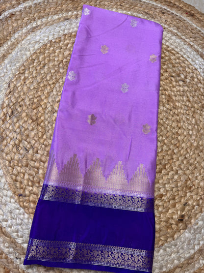 Lavender with Blue Semi Mysore Silk (Gold and Silver Zari)