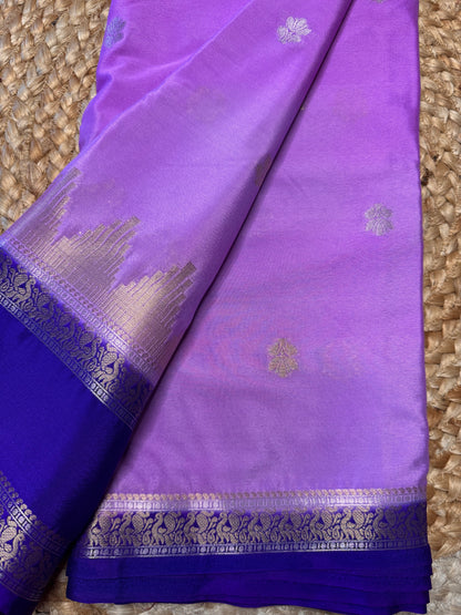 Lavender with Blue Semi Mysore Silk (Gold and Silver Zari)
