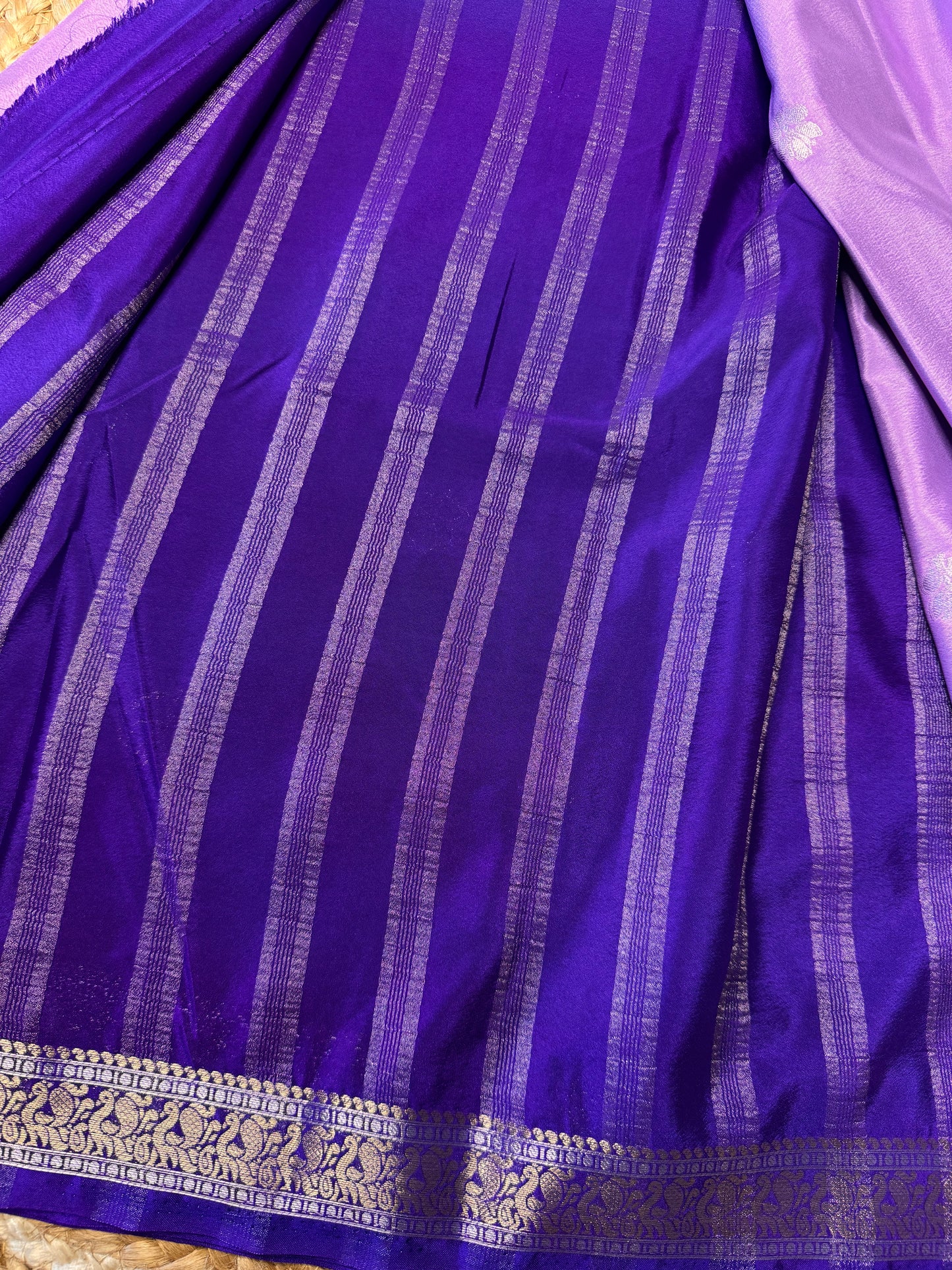 Lavender with Blue Semi Mysore Silk (Gold and Silver Zari)