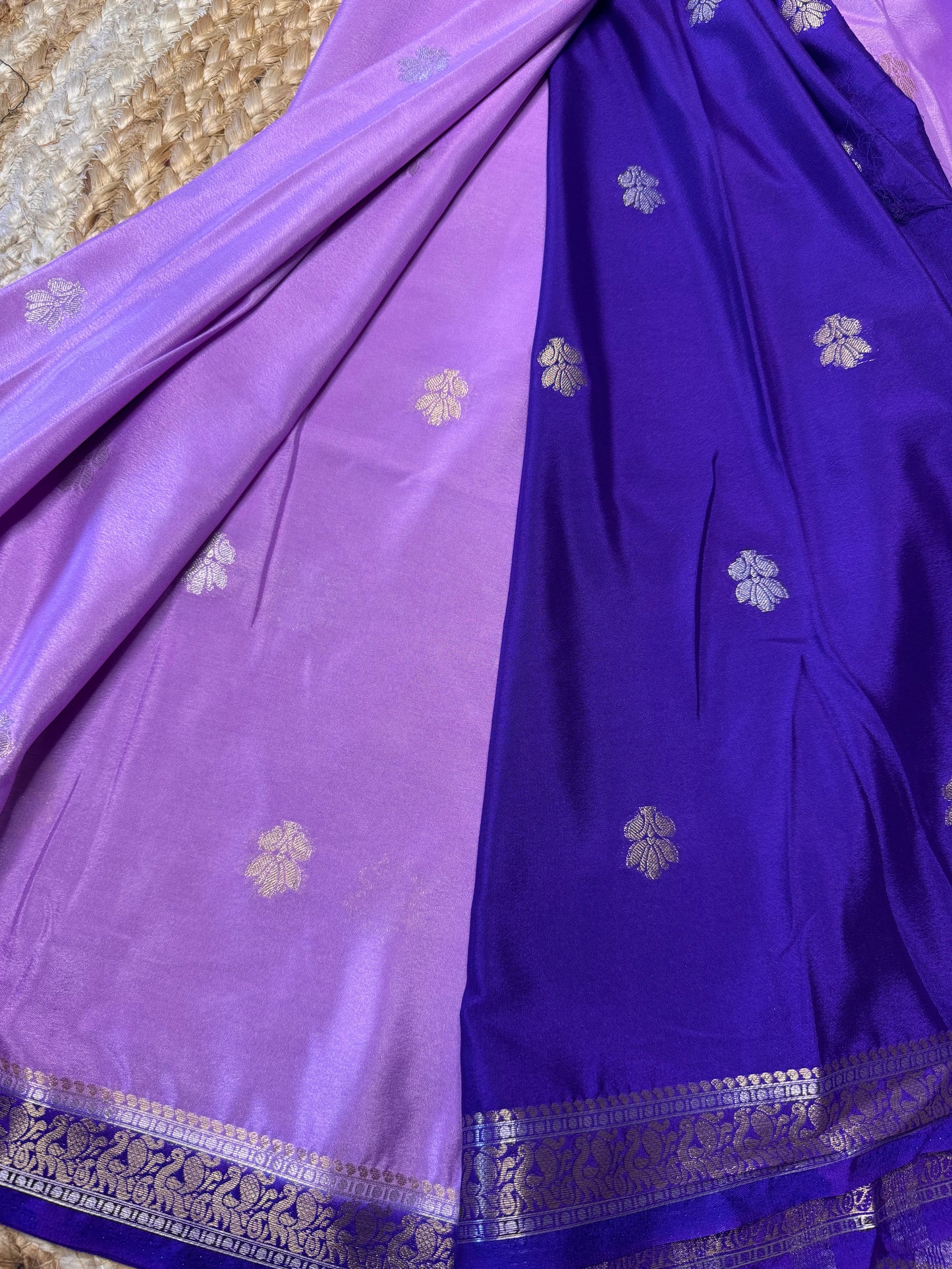 Lavender with Blue Semi Mysore Silk (Gold and Silver Zari)