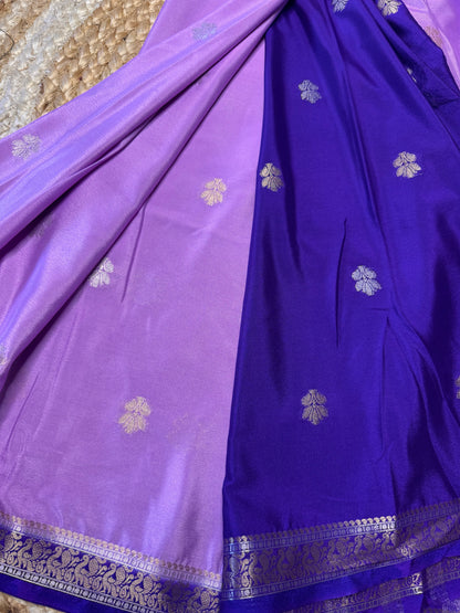Lavender with Blue Semi Mysore Silk (Gold and Silver Zari)