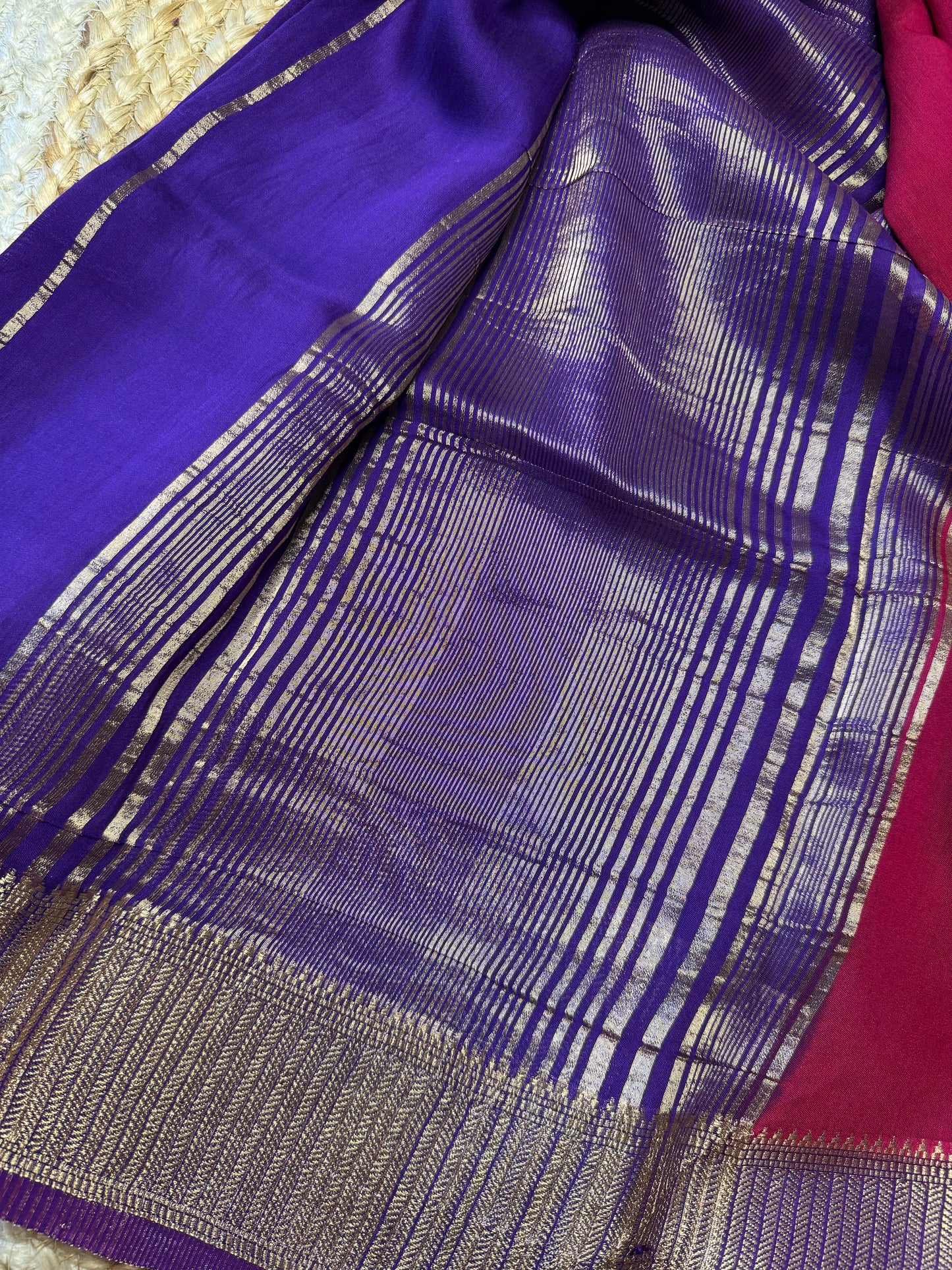 Pink with Purple Soft Cotton with Zari Border