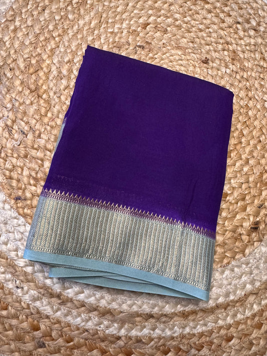 Purple with Light blue Soft Cotton with Zari Border