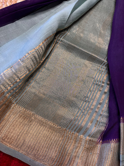 Purple with Light blue Soft Cotton with Zari Border