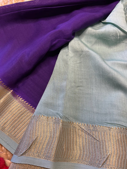 Purple with Light blue Soft Cotton with Zari Border