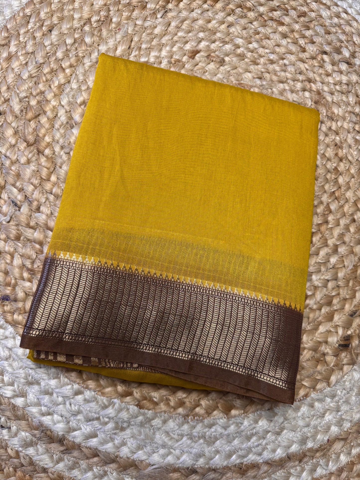 Mustard yellow Soft Cotton with Zari Border