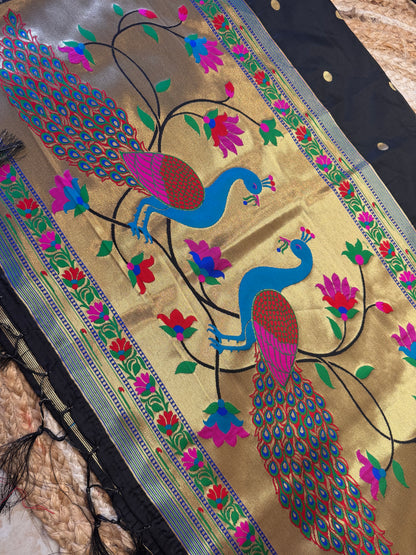 Black Paithani Silk Dupatta