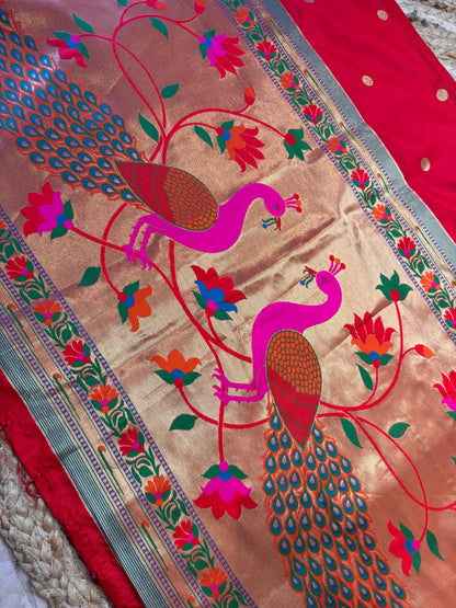 Red Paithani Silk Dupatta