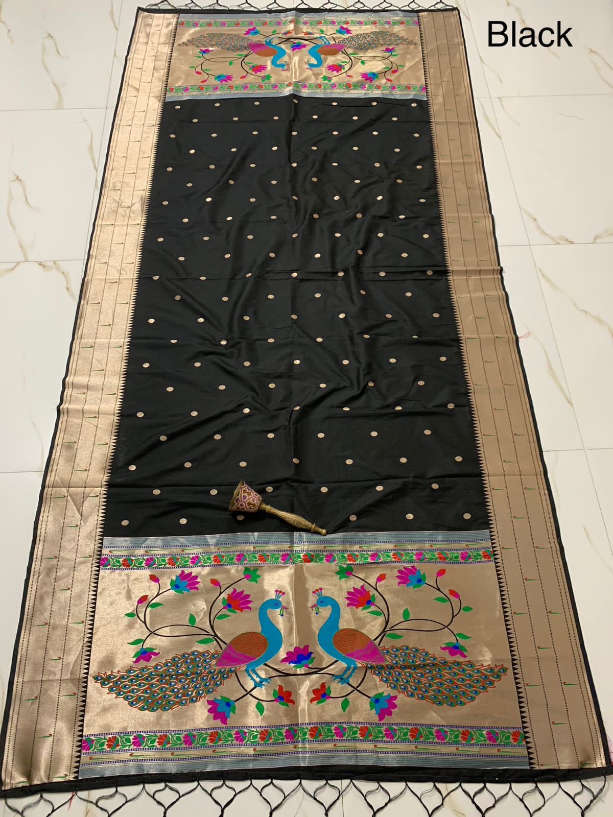 Black Paithani Silk Dupatta