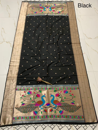 Black Paithani Silk Dupatta