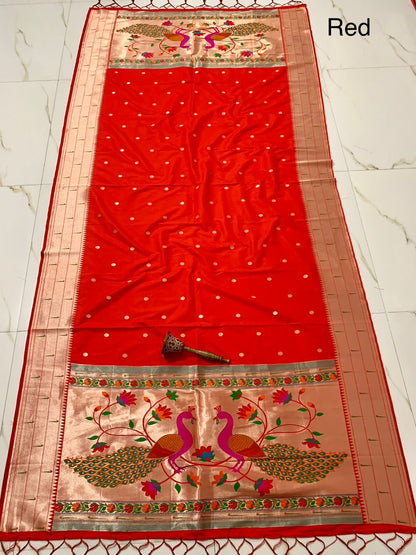 Red Paithani Silk Dupatta