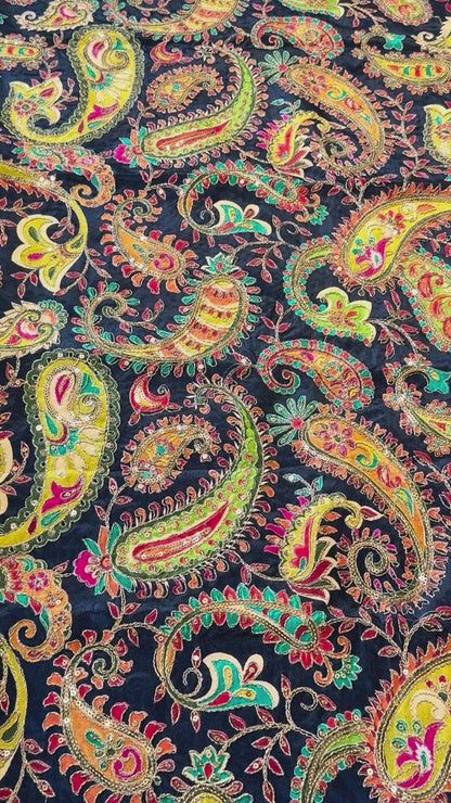 Black kalamkari Crepe Blouse Piece/Material-B03