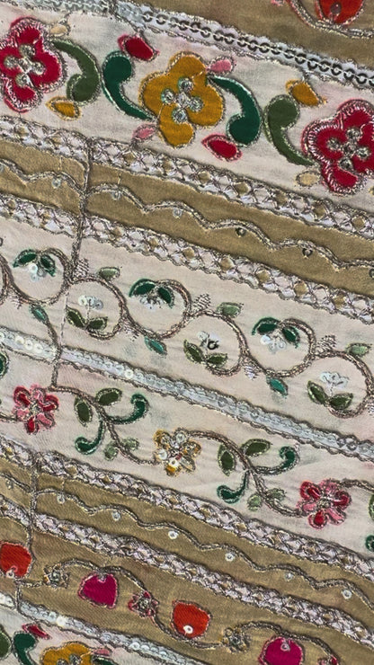 Cream Gold kalamkari Crepe Blouse Piece/Material