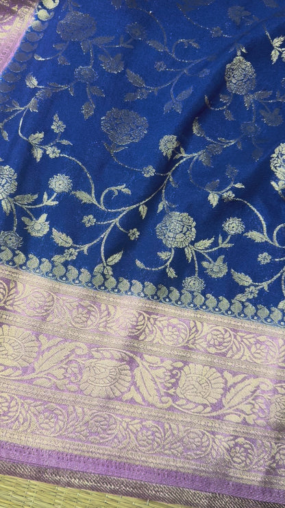 Dark blue with Lavender Jaal Pattern Soft Georgette