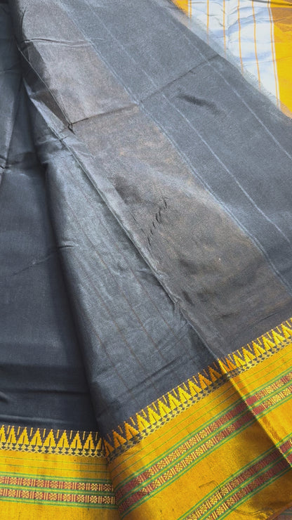 Black with Yellow Viscose ilkal Cotton Saree