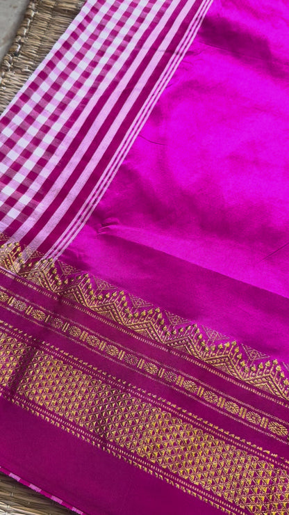 Pink Checks ilkal Cotton Saree