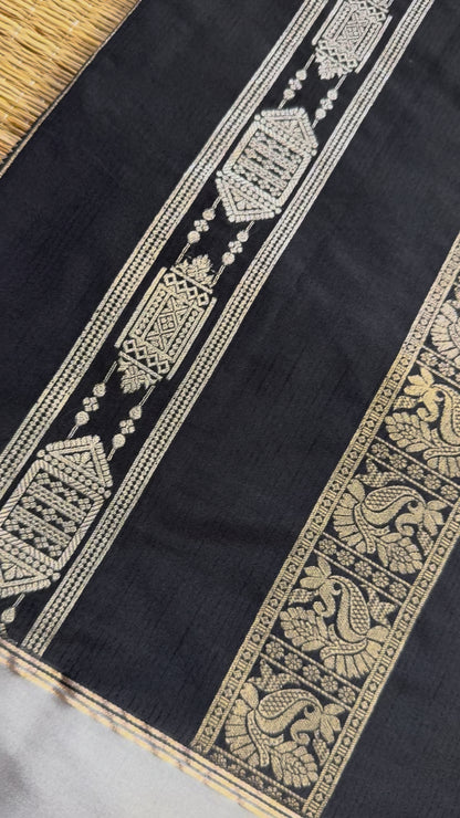Black Semi kanchi Dual Tone Zari Saree