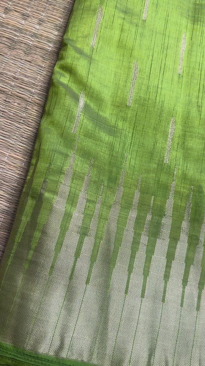 Parrot Green Soft Raw Silk in Temple Border