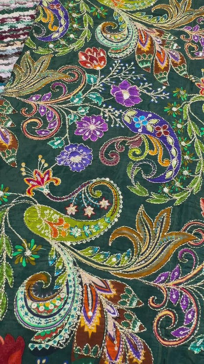 Emerald Green kalamkari Crepe Blouse Piece/Material