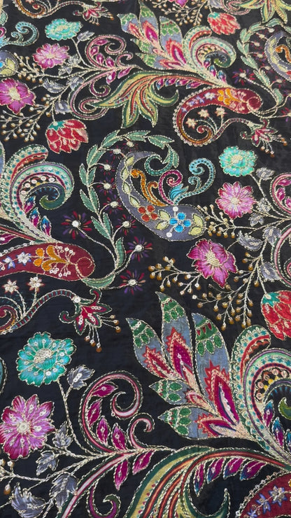 Black kalamkari Crepe Blouse Piece/Material-B04