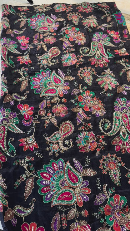 Black with Red/green Colour kalamkari Crepe Blouse Piece/Material-B02