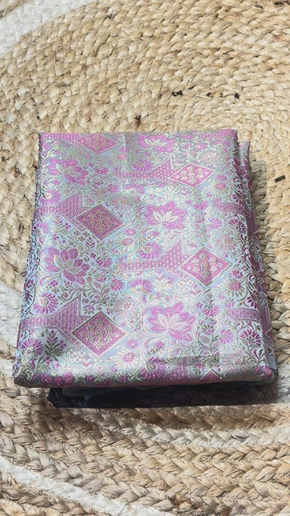 Pastel Grey with Pink Banaras Blouse Material