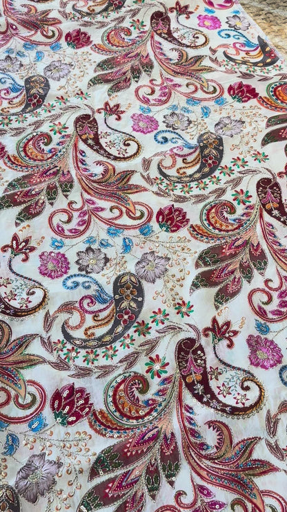 Cream kalamkari Crepe Blouse Piece/Material-C01