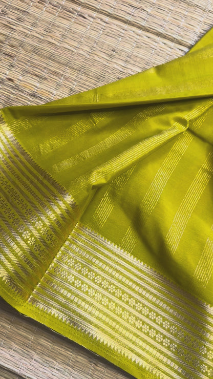 Olive Green Semi Mysore Crepe Silk (Shibori Pattern Blouse)