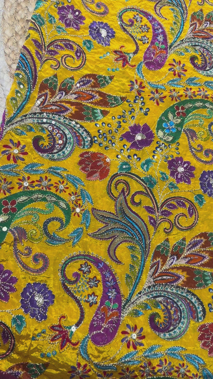 Yellow kalamkari Crepe Blouse Piece/Material