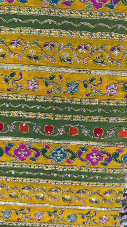 Yellow Green kalamkari Crepe Blouse Piece/Material