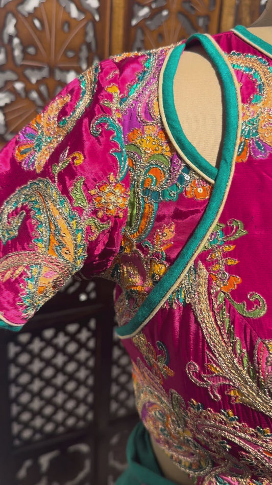 Royal Pink Rich kalamkari Crepe Blouse Piece/Material