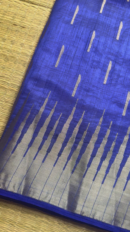 Dark Blue Soft Raw Silk in Temple Border