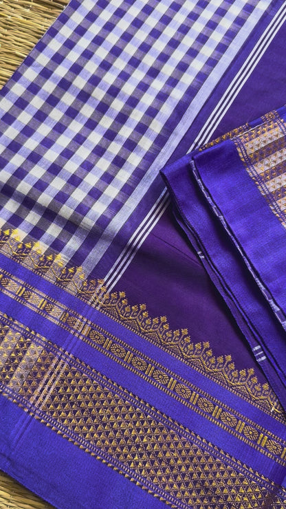 Blue Checks ilkal Cotton Silk Saree