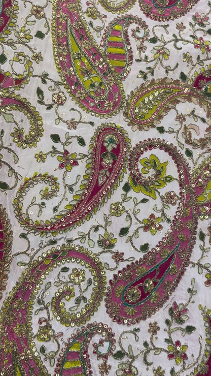 Rich white with Pink kalamkari Crepe Blouse Piece/Material